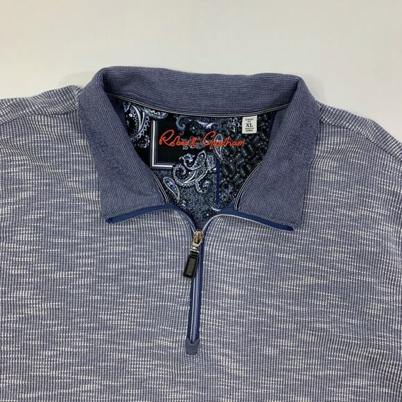 Robert Graham Sweatshirt Mens XL BlueJay White Classic Fit 1/4 Zip Rayon Blend - Picture 4 of 12